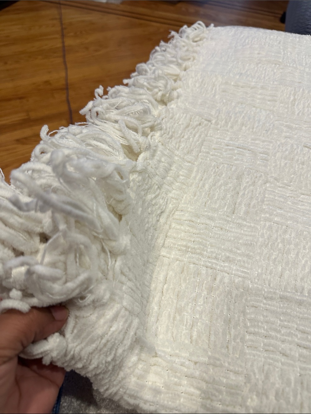 Cream Textured Woven Throw with Fringe - Picture 1 of 6